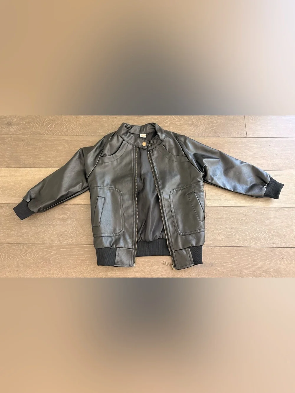 Kids Black Faux Leather Bomber Jacket